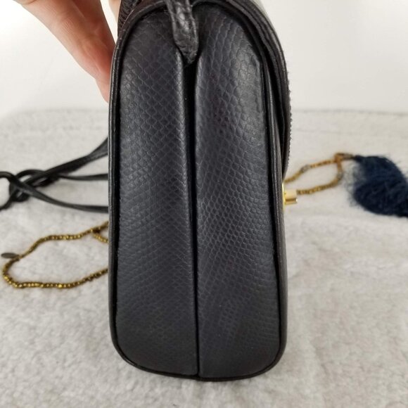 Vintage Ande Black Snake Print Crossbody Purse With Gold‎ Clasp 《329》P - Picture 3 of 9